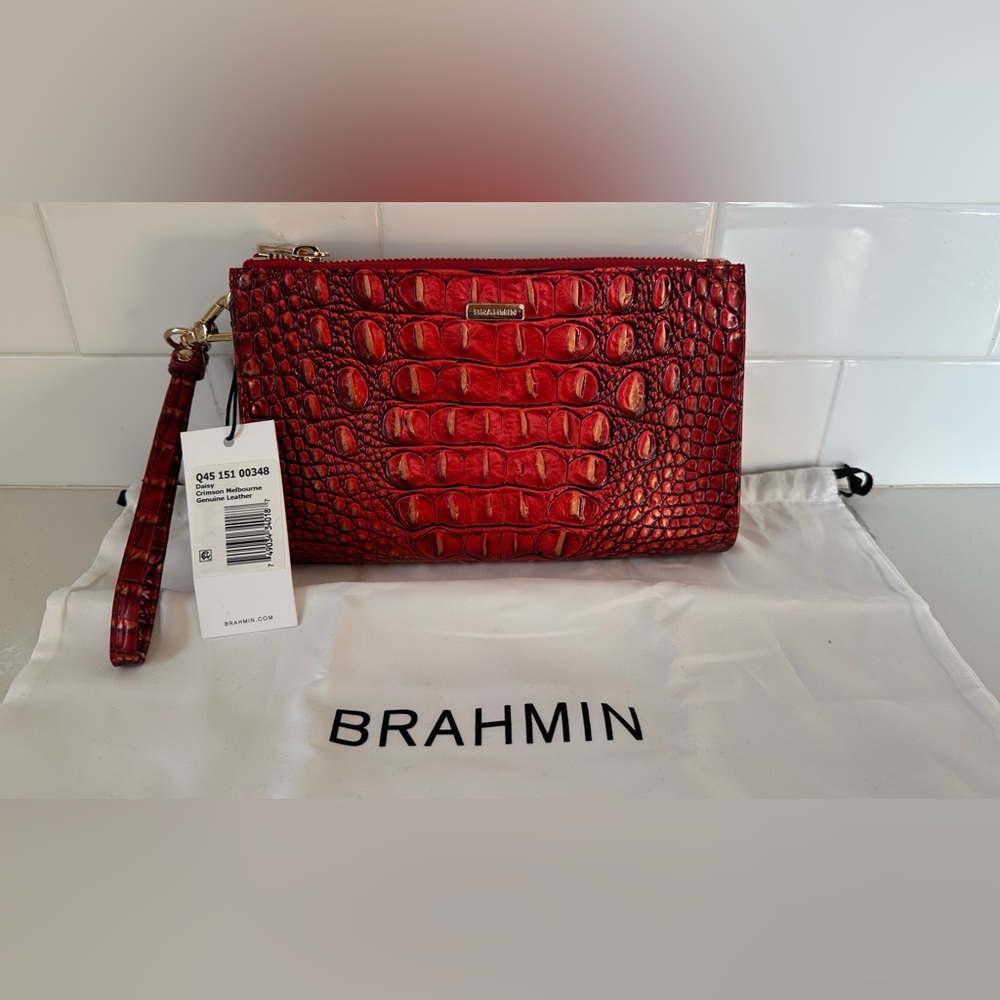 Brahmin Crimson Crocodile Embossed Pouch